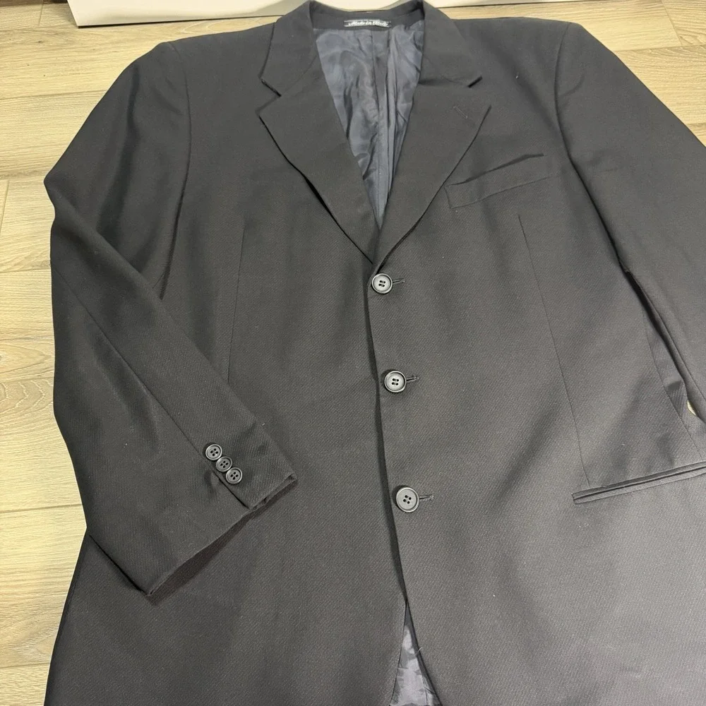 VTG Giorgio Armani Mani 44L Black Made In Italy Blazer Jacket Sport Coat Wool